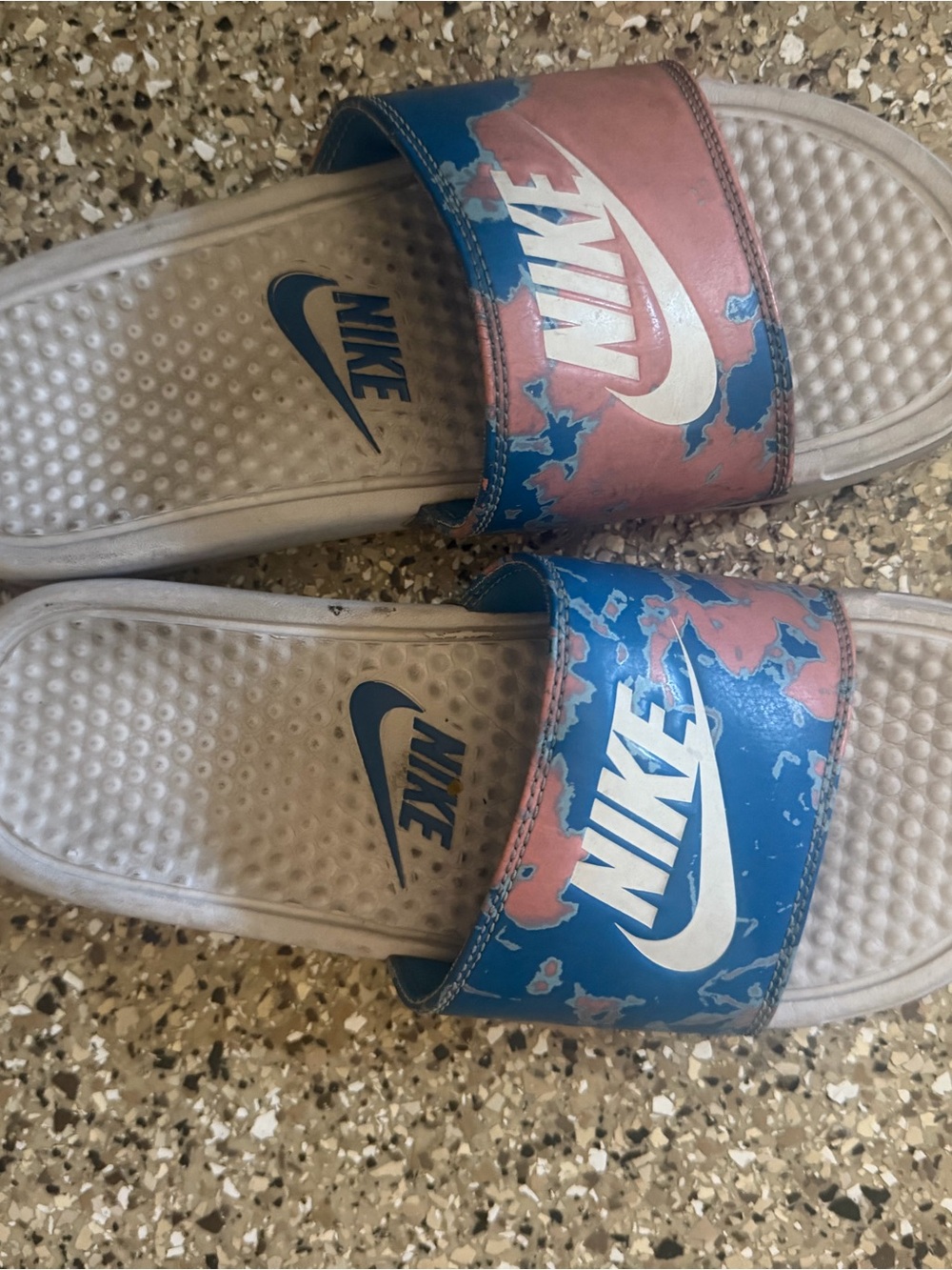 Nike Kids Blue and Pink Graphic Logo Slide Sandals